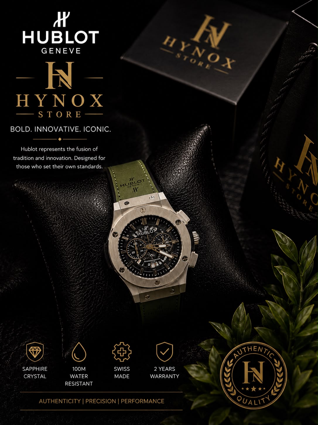 HUBLOT green dial with premium leather strap