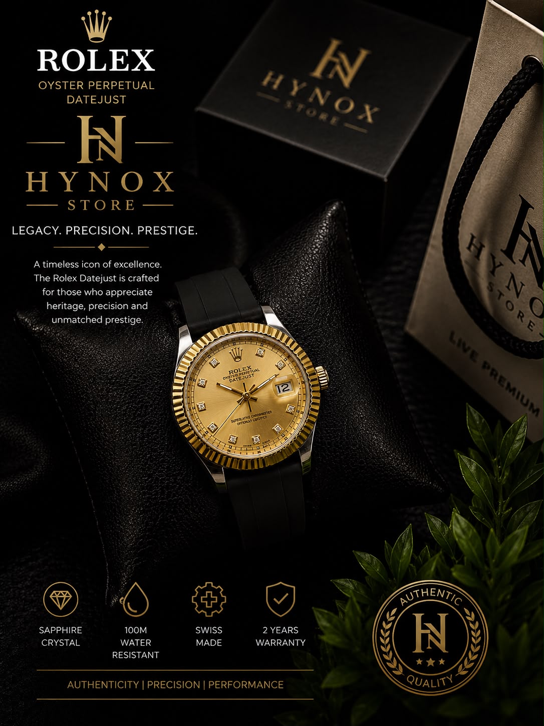 Rollie Oyster perpetual Datejust Gold Edition -silicon strap with premium dial