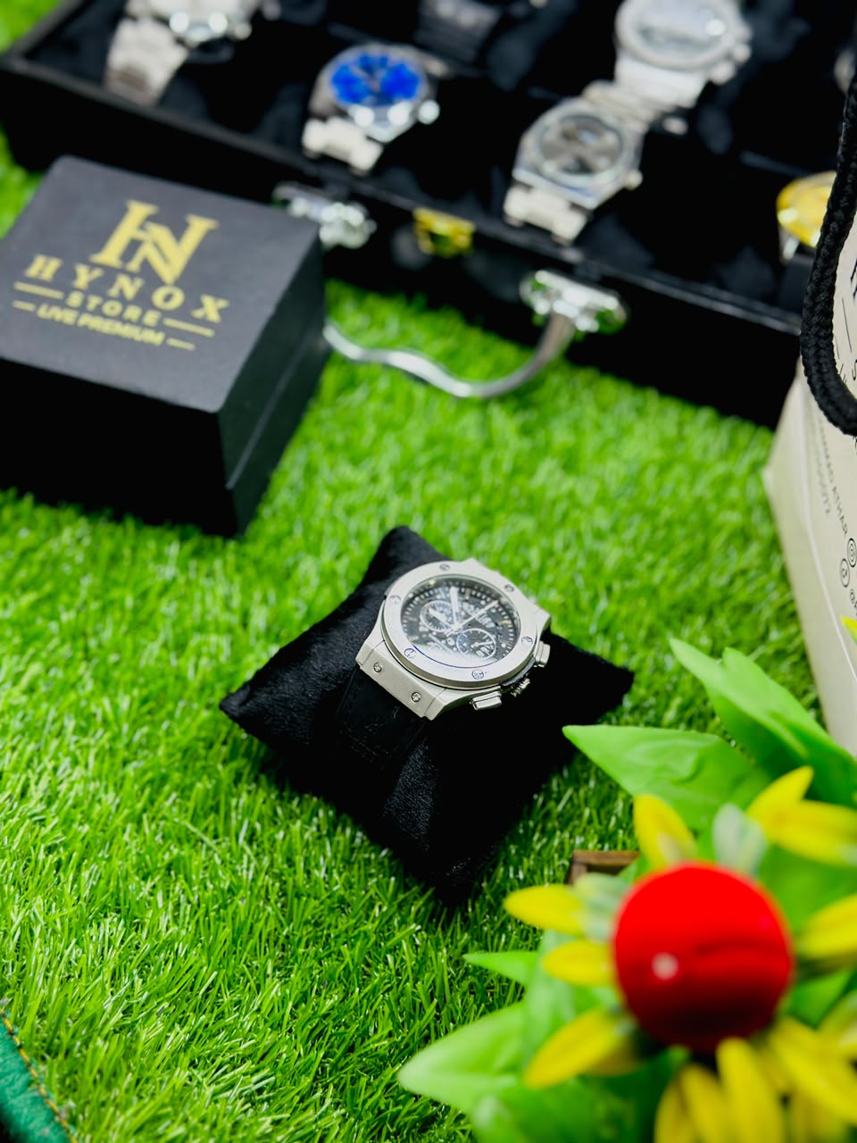 HUBLOT black dial with premium leather strap - Image 4