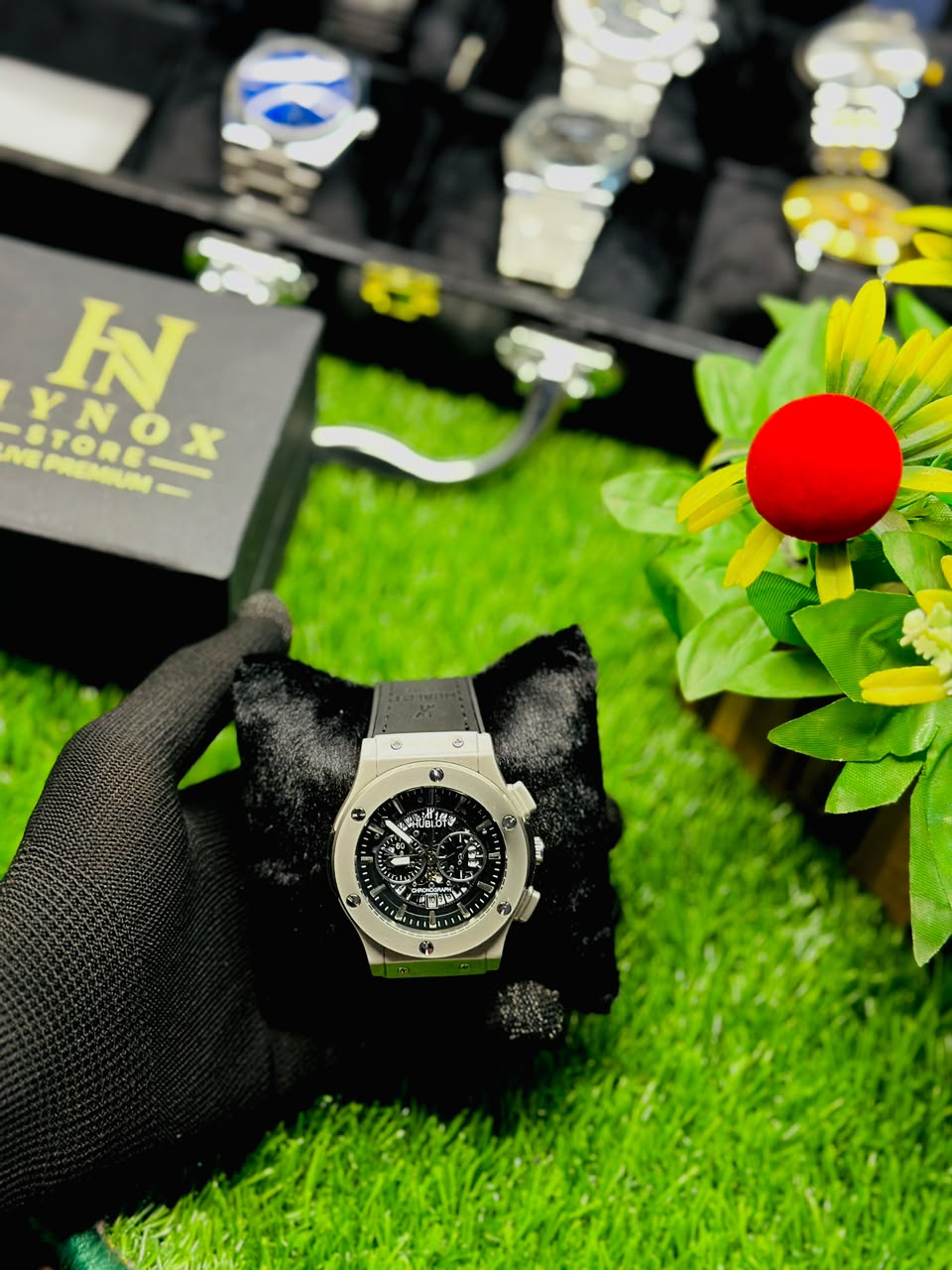 HUBLOT black dial with premium leather strap - Image 3